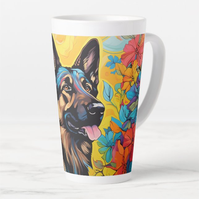 Café Latte German shepherd de desenho em uma caneca de jardim (Ângulo direito)