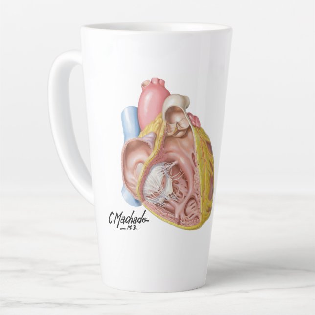Café Latte Ilustração médica cardíaca por caneca de Carlos Ma (Ângulo esquerdo)