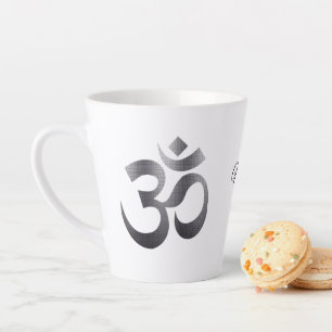 Café Latte Símbolo Om Texturizado Preto, Nome, Caneca de Latt