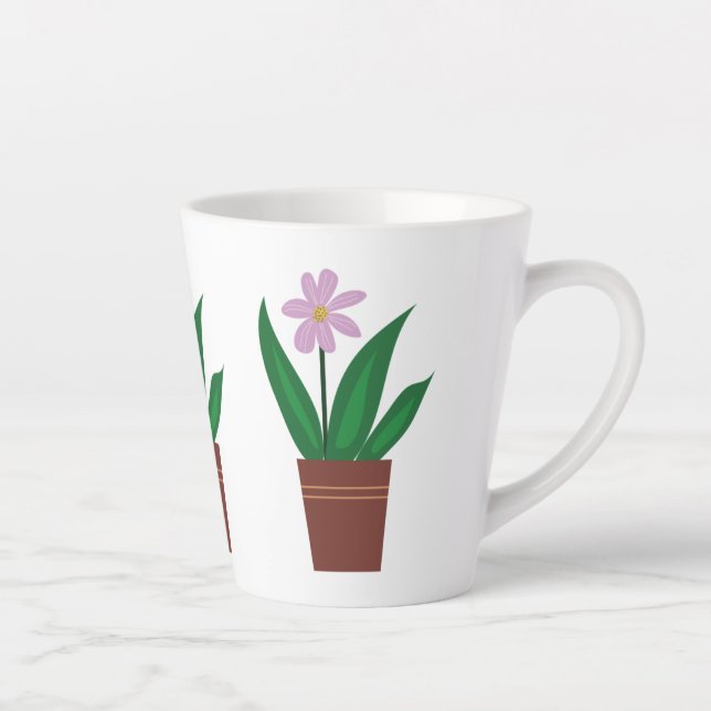 Café Latte Uma Flor Roxa Numa Caneca De Pote (Direita)