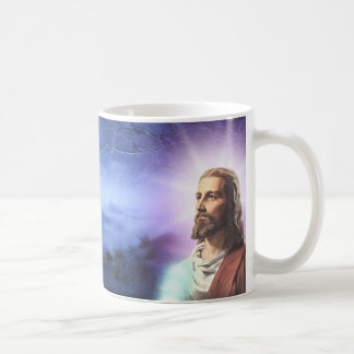 Café linda caneca com a imagem de Jesus.