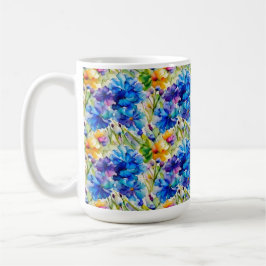 Café Linda caneca de arte floral azul em aquarela 