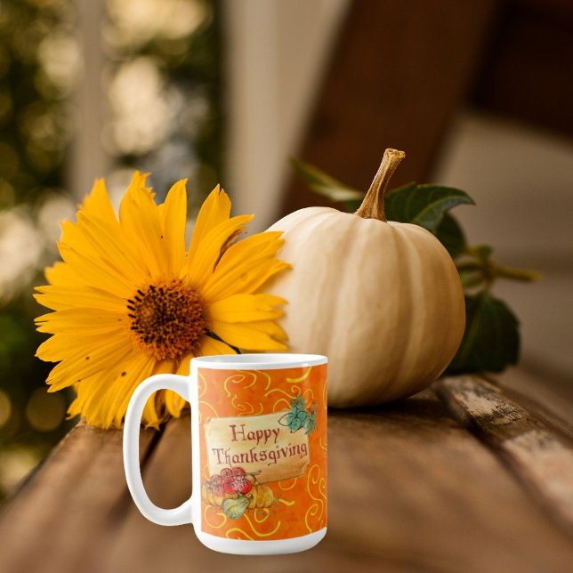 Café Linda e feliz caneca de Ação de Graças com Pumpkin (Criador carregado)