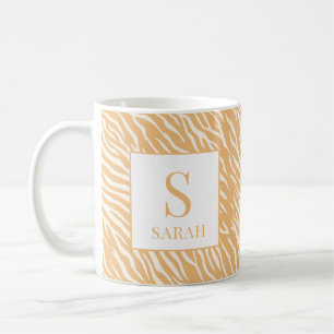 Café Listras de Animal Marrom Caneca com Nome e Inicial