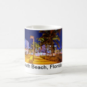 Café Luzes de néon da noite da caneca sul da praia da