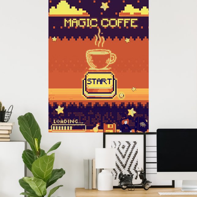 Café mágico - Poster de Jogador de Arte com Pixel  (Escritório em casa)