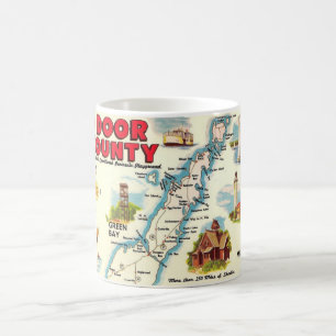Café Mapa Colorido da Caneca do Condado de Door