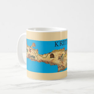 Café Mapa Ilustrado da Ilha Grega de Creta Caneca