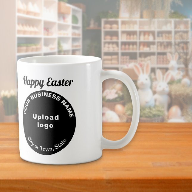 Café Marca de Negócios Preta | Páscoa | Caneca (Mug with Easter greeting and black round shape business brand)