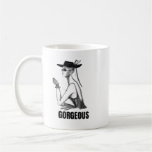 Menina de Moda Estética Caneca | Preto e Branco Gl