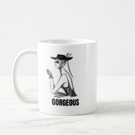 Café Menina de Moda Estética Caneca | Preto e Branco Gl