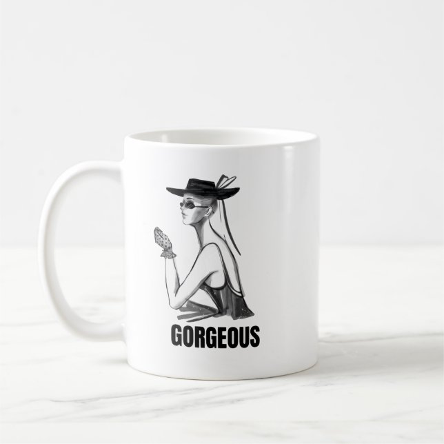 Café Menina de Moda Estética Caneca | Preto e Branco Gl (Esquerda)