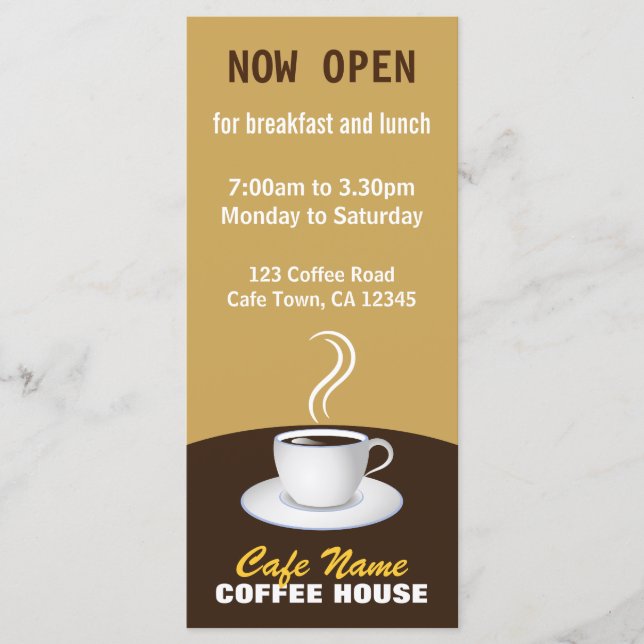 Café Menu Compro Beige e Brown Rack Cards (Frente)