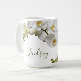 Café Modelo de nome de orquídeas brancas Caneca de pres