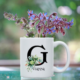 Café Monograma de flores de jardim de aquarelas caneca 