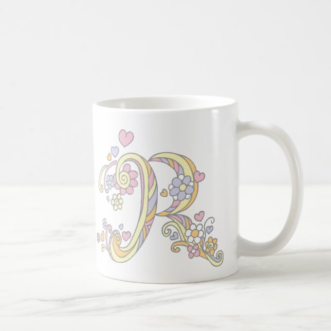 Café Monograma decorativo, corações e caneca de flores (Direita)