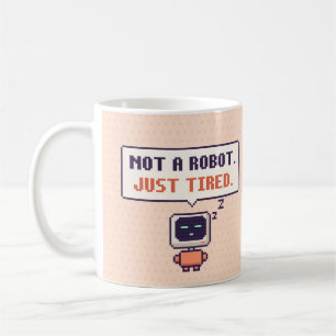Café Não um Robô. Apenas Cansado. Caneca de Pixel de IA
