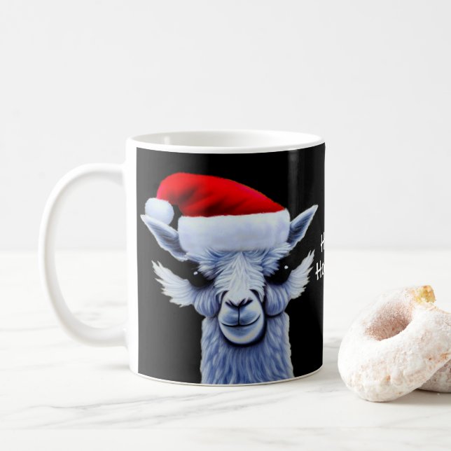 Café Natal Llama Vestindo uma caneca de chapéu de Natal (Com Donut)