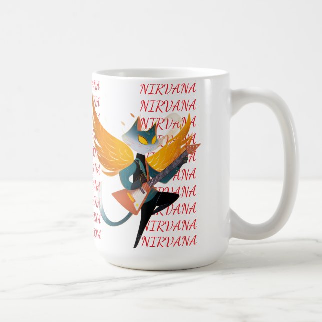 Café Nirvana Gato com Guitarra & Asas – Caneca de Cerâm (Direita)
