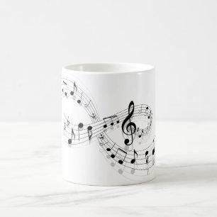 Café Notas musicais em uma linha de funcionarios caneca