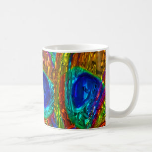 Café O pavão empluma-se a caneca de vidro da arte 1