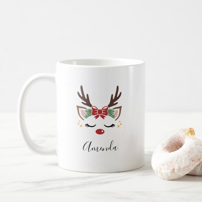 Café O presente da caneca de rena de Natal para ela (Com Donut)