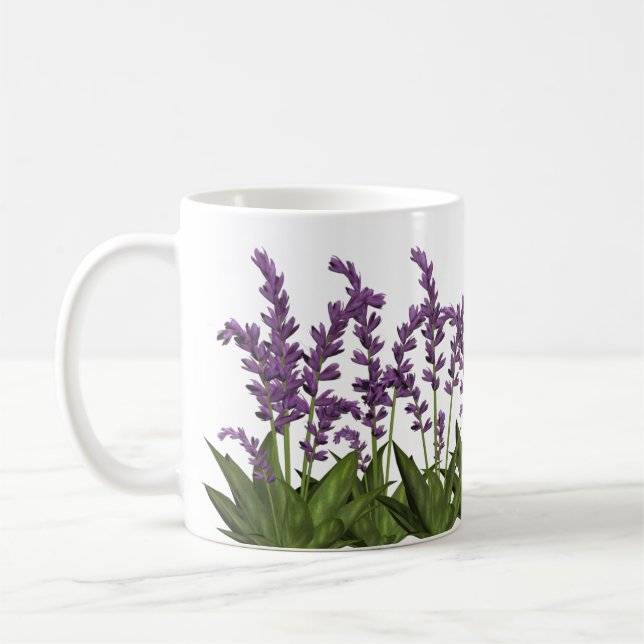 Café O primavera roxo da lavanda floresce a caneca de (Esquerda)
