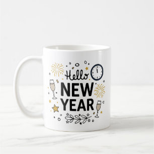 Café Olá Ano Novo Caneca de Fogos de Artifício Desenhad