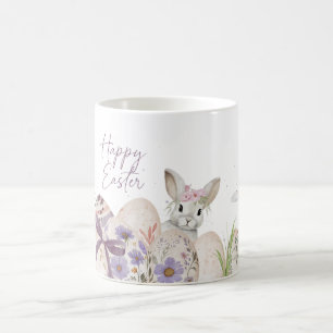 Café Ovos de Páscoa Florais Caneca Feliz Páscoa