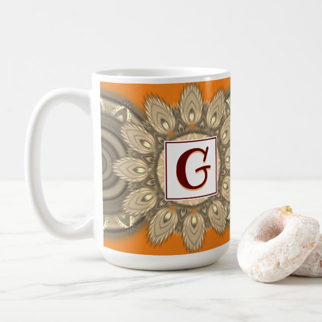 Café Padrão de mandala inicial personalizado de caneca  (Com Donut)