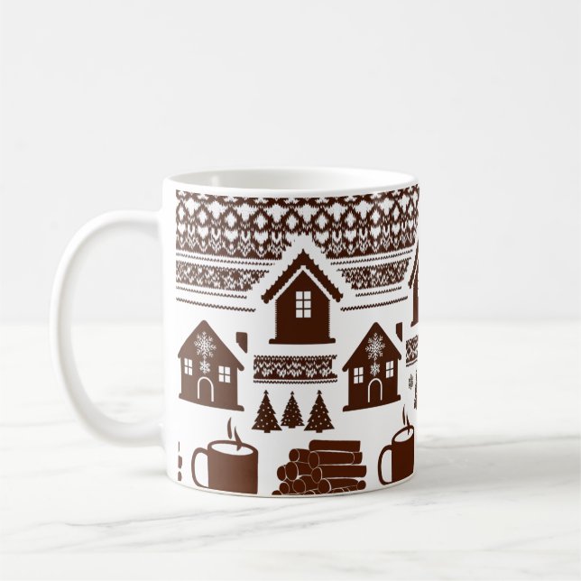 Café Padrão de Tricô Nórdico Aconchegante Caneca e Vila (Esquerda)