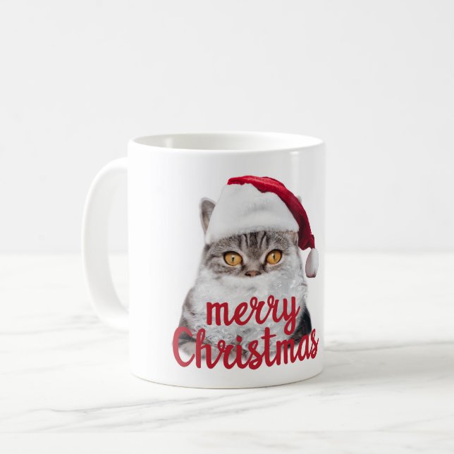 Café papais noeis de natal alegres, caneca de gato (Frente Esquerda)