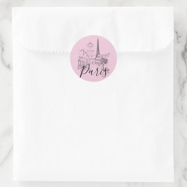 Cafe Paris Adesivo Redondo Clássico (Bolsa)