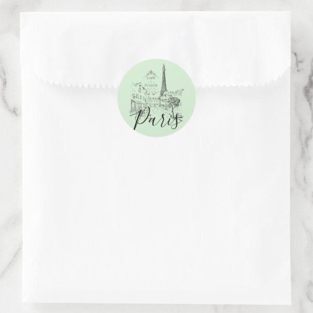 Cafe Paris Adesivo Redondo Clássico (Bolsa)