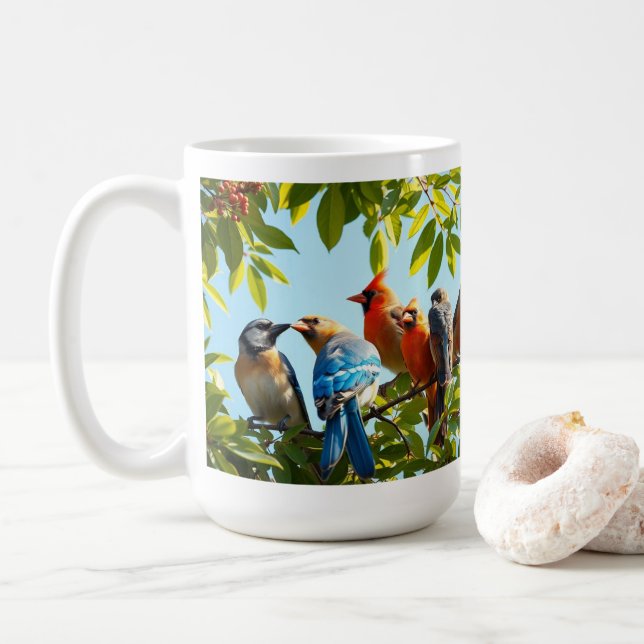 Café Pássaros de uma Pena Unida Nós Reunimos Caneca Cer (Com Donut)