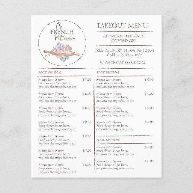 Cafe Patisserie Bakery Menu de Compras Comerciais (Frente)
