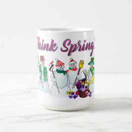 Café Pense bonecos de neve do primavera com caneca dos