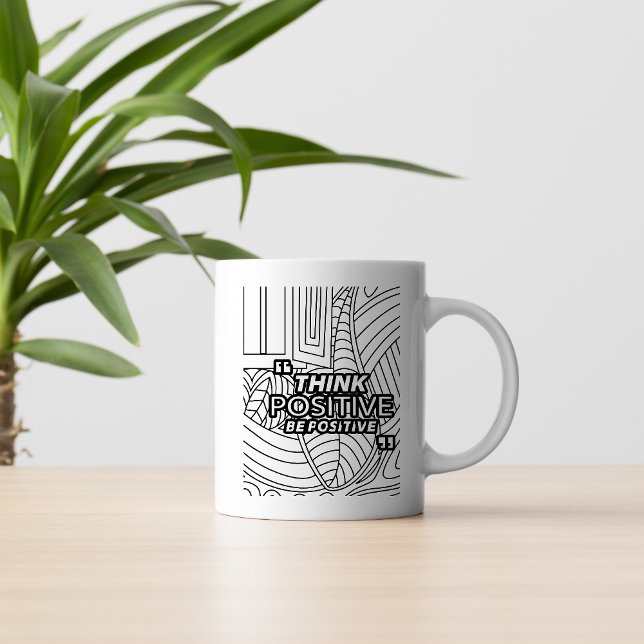 Café Pense Positivo – Caneca de Arte de Linha Motivacio (Criador carregado)