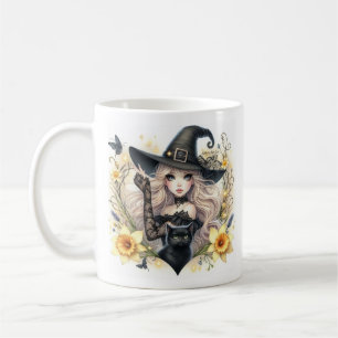 Café Pequena Bruxa com Gato Preto narcisos Caneca de Ca