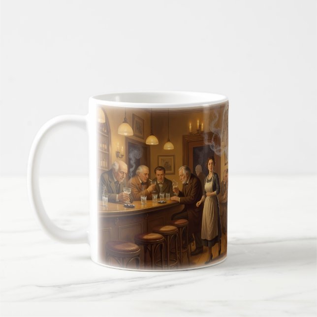 Café Piano Man — Cena de Bar Noturno Nostálgico Caneca (Esquerda)