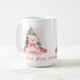 Café Pink Teddy Bear Primeira Caneca De Natal