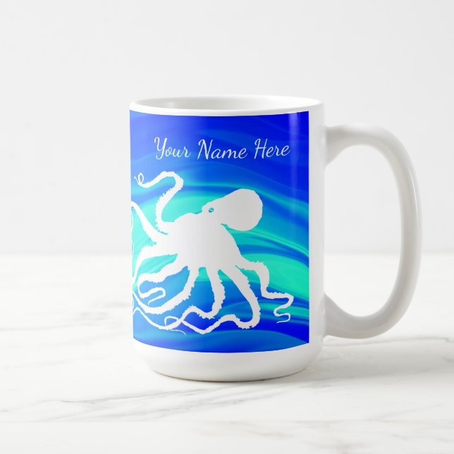 Café Polvo 6 em Azul Verde - Caneca de 15 oz. (Direita)