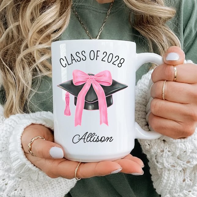 Café Presente de Caneca de Formatura Personalizada Coqu (coquette graduation mug gift for her, personalized college graduation mug gift for student and girls)