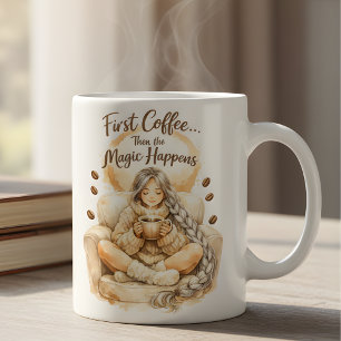 Café Primeiro Café, Depois a Magia Acontece Caneca de M