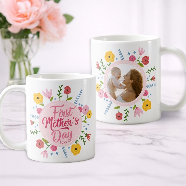 Café Primeiro Presente de Caneca de Flores Fotográficas (1st Mother's Day Gift Idea)