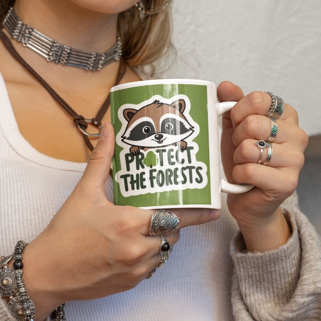 Café Proteger a caneca de guaxinim (Spread awareness with this cute raccoon, "Protect the forests" mug! )