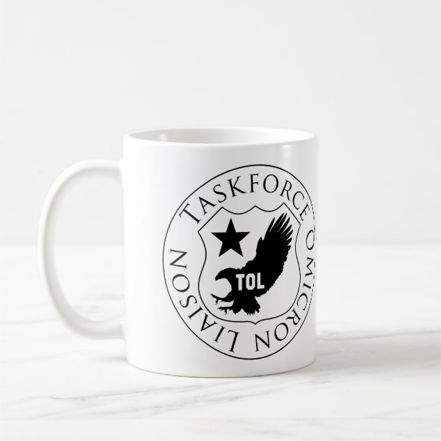 Café Protetor de TOL (2), preto na caneca branca (Esquerda)
