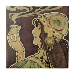 Café Rajah Art Nouveau Vintage, Mulher com Café