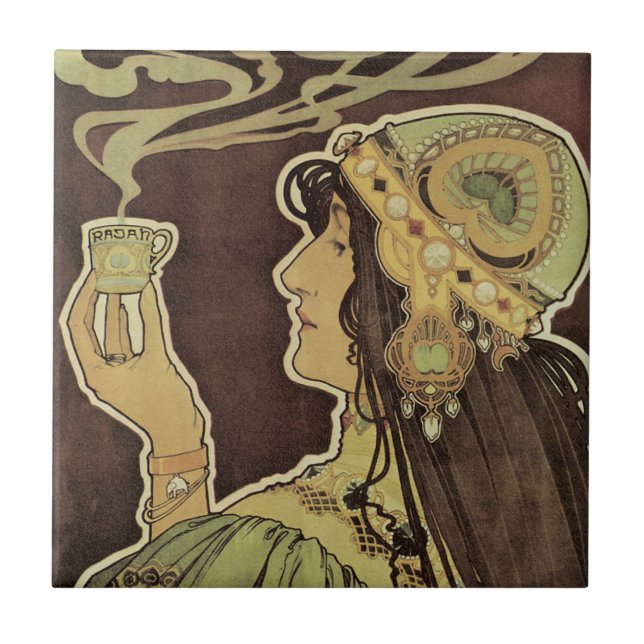 Café Rajah Art Nouveau Vintage, Mulher com Café (Frente)