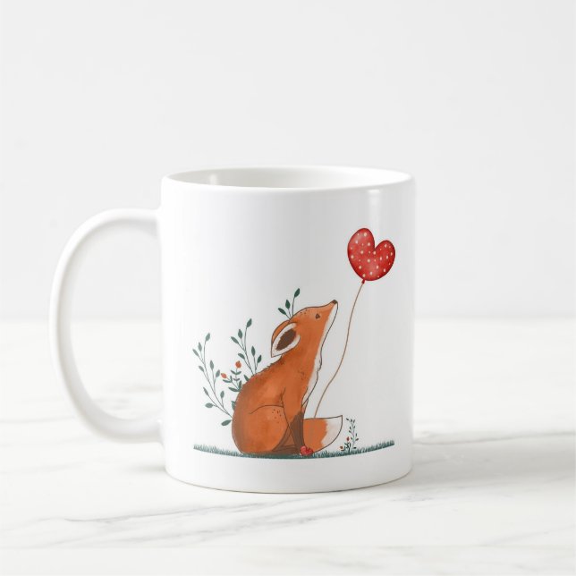 Café Raposa com balão de coração - Design de caneca bra (Esquerda)